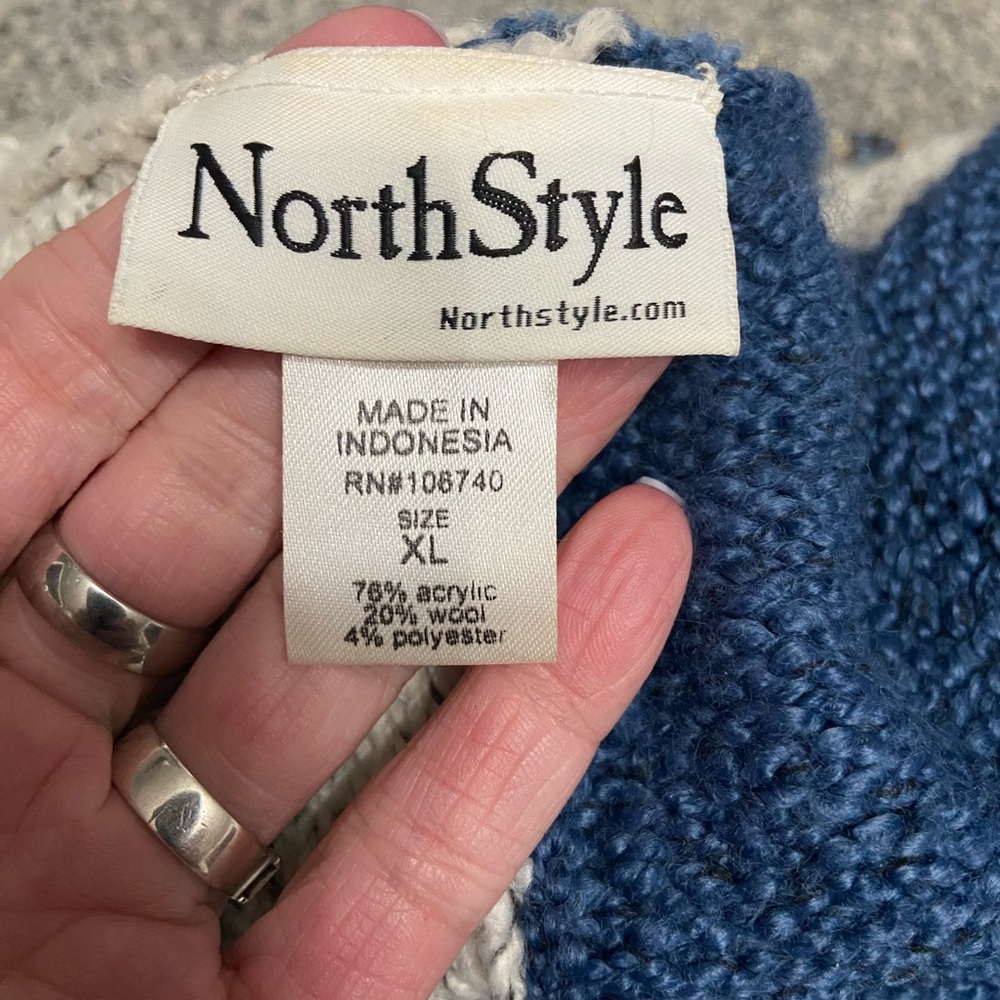 NORTH STYLE Womens Long Patch Work Chunky Open Front Cardigan XL Cabincore Cozy - Picture 3 of 14